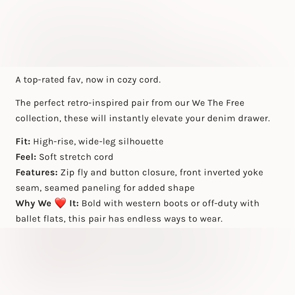 We The Free | NWT Libre Wide-Leg Corduroy Pants - Picture 7 of 7